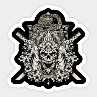Samurai skull with japanese dragon Sticker